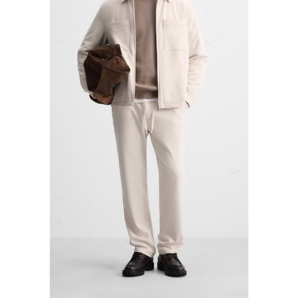 Zara Mens Soft Touch Fabric pants Trousers XL Beige Relaxed Jogger 6096/331 NWT